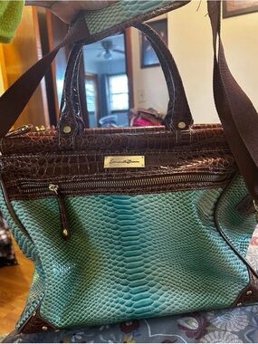 Teal & Brown Textured Satchel